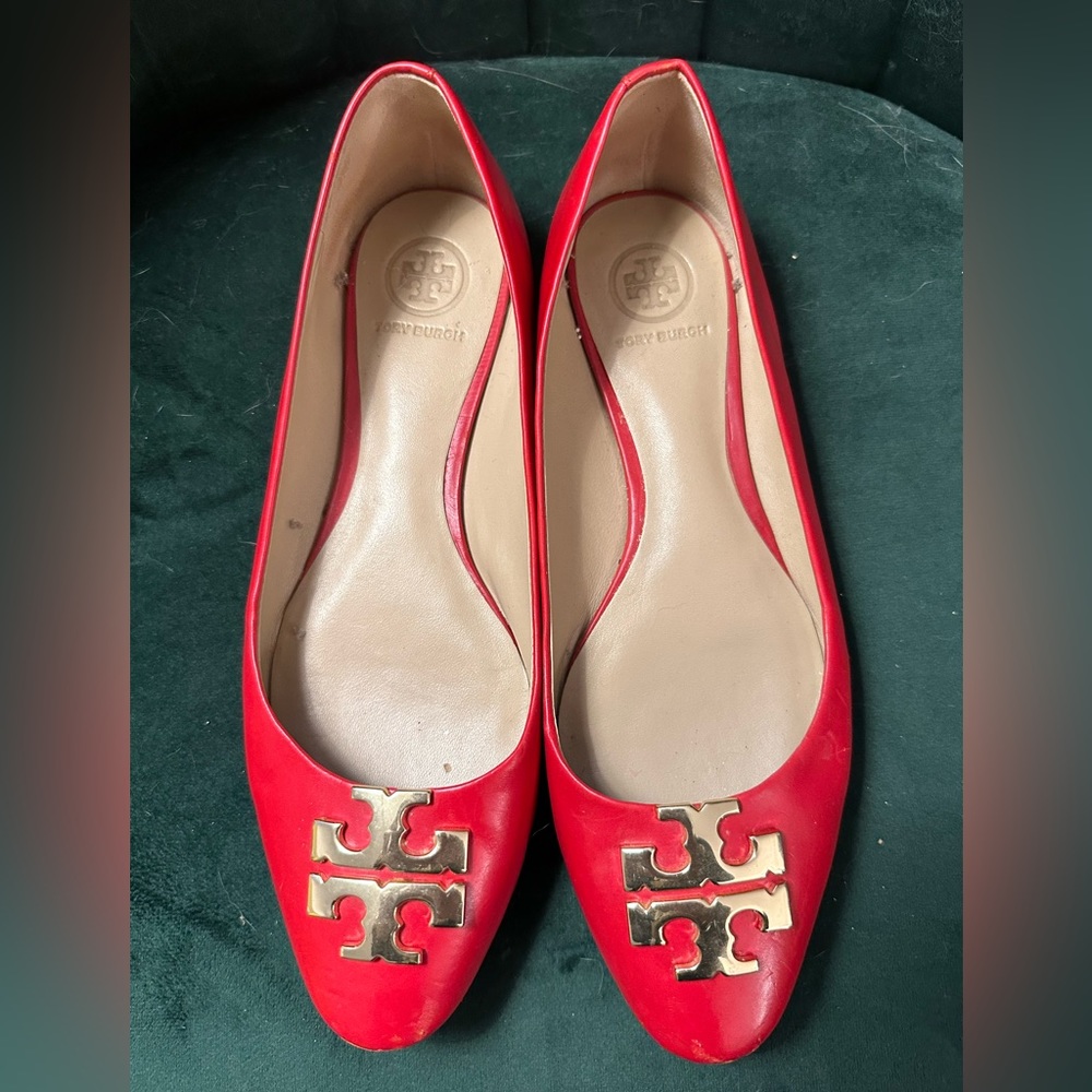 Tory Burch Red Flats with Gold Emby